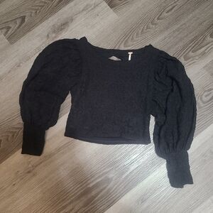 Free People Black Puff Sleeve Lace Crop Top